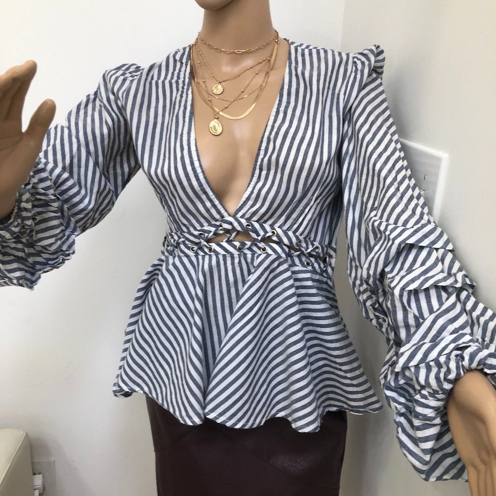Sexy Venus Long Sleeve blue & white Top